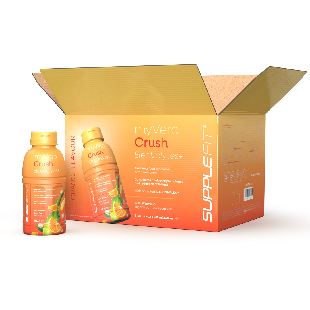 MYVERA CRUSH Electrolytes + | Complément alimentaire avec édulcorants en bouteilles unidose de 285 ml (lot de 12)